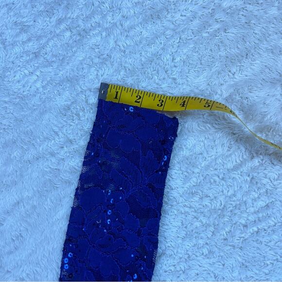 Sequin Hearts mesh back, lace and sequin blue sheath cocktail party dress, 7 - Picture 11 of 14